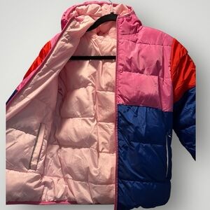 Hanna Andersson Reversible Winter Puffer Jacket Colorful Pink Hooded Girl Size 8